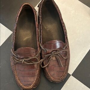 Cole Haan Crocodile Pattern Brown Loafers